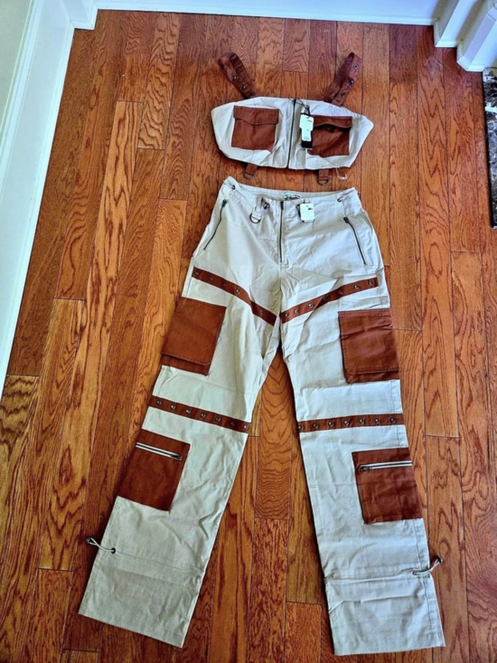 Fashion Nova FNSon Pant Utility Cargo Matching Set Beige XL NWT